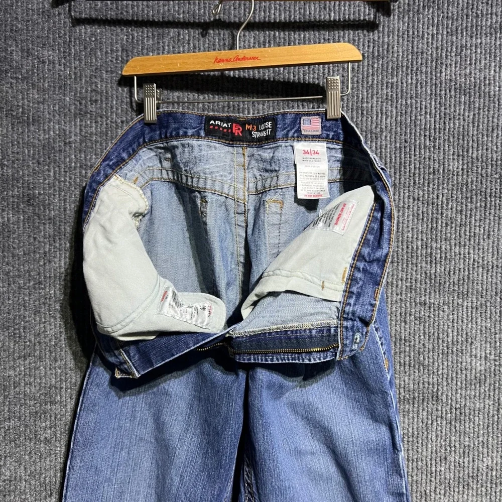 Ariat FR M3 Loose Straight Jeans Mens 34x34 Blue Denim Flame Resistant Workwear